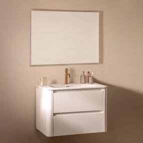 Conjunto Vaniteit Hangend 80x50 Cm In Hout Met Geïntegreerde Wastafel Egerton Wit & Rechthoekige Led En Anticondens 100x70 Cm Riben - Sklum