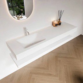 Zaro Alan badmeubel 160cm met planchet talc en vrijhangende wastafel cloud links 1 kraangat talc