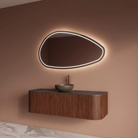 Gliss Design Alluro badmeubel ribbelfront met ronding links/rechts 140cm walnut en zwart leisteen toppaneel