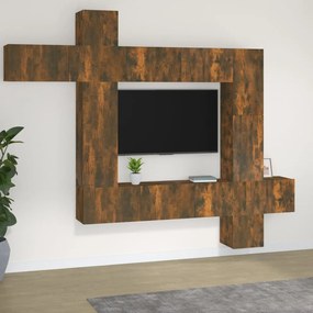 vidaXL 9-delige Tv-meubelset bewerkt hout gerookt eikenkleurig