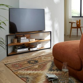 Hoek-tv-meubel van massief eiken en staal, HIBA