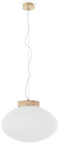 Hanglamp in messing, bamboe en opaline glas, Dolce