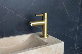 Saniclear White Travertin fonteinset met rechte kraan in geborsteld messing