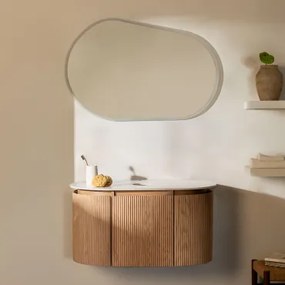 Carsone Zwevend Badkamermeubelset 90x50 Cm Van Hout Natuurlijk Hout & Zonder Extra Eenheid & Without Sink & Ovaal Led En Anticondens 100x80 Cm Riben -