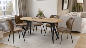 Mazzoni ALMO Craft Eiken Goud / zwarte poten - OVALE UITSCHUIFTAFEL 120-220 cm VOOR 10-12 PERSONEN