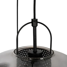 Hanglamp zwart met smoke glas rond 3-lichts - Kevin Art Deco E27 Binnenverlichting Lamp