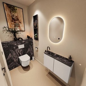 Mondiaz Ture DLux toiletmeubel 80cm linen met wastafel lava links met kraangat