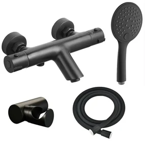 Adema Sparkle 2.0 thermostatische bad-/douchekraan - handdouche - 3 standen - met houder - inclusief doucheslang - mat zwart SW696251 / SW706210 / SW720565 / SW496816