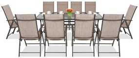 Stalen dining tuinmeubels Modena/Rosario voor 10 personen met grote tafel 200 cm Garden Point bruin