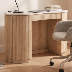 Organisch Bureau Marmer Met Ribbel Hout - 129 X 60cm.