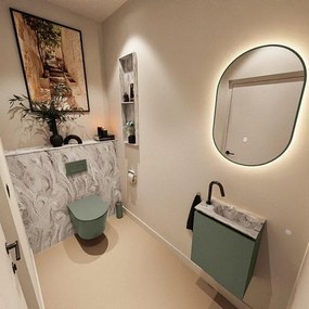 MONDIAZ TURE-DLUX 40cm toiletmeubel Army. EDEN wastafel Glace positie rechts. Met 1 kraangat. TUREDX40ARMR1GLA