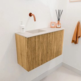 Mondiaz Joya DLux 70cm toiletmeubel ronding rechts oak met wastafel faye links zonder kraangat meli