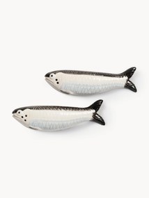 Handbeschilderde zout- en peperstrooier Sardine van dolomiet, 2-delig