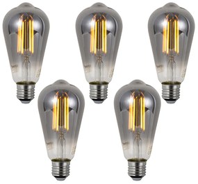 Set van 5 Smart E27 dimbare LED lampen ST64 smoke 4.9W 150 lm 1800K