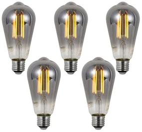Set van 5 Smart E27 dimbare LED lampen ST64 smoke 4.9W 150 lm 1800K