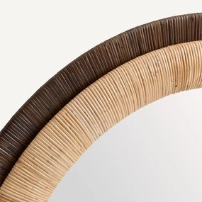 Ronde spiegel in tweekleurig rotan, diameter 91 cm, MAE