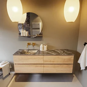 Mondiaz Vica DLux badmeubel 150cm washed oak 4 lades met wastafel lava links zonder kraangat