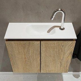 Mondiaz Ture 60cm toiletmeubel washed oak met wastafel talc midden 1 kraangat