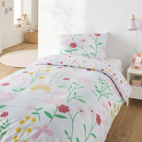 Bedset voor kinderbed in katoen, rechthoekige kussensloop.Fleurs