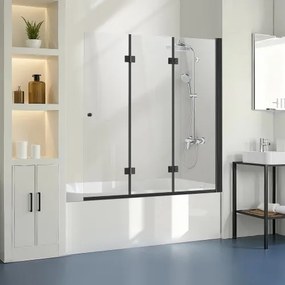 VEVOR Badkuip Douchedeur (1295 x 1422 mm / B x H) Frameloze, scharnierende vouwdouchedeur, drievoudig gevouwen glazen douchedeur met 180° draaifunctie, voor badkuip, zwart