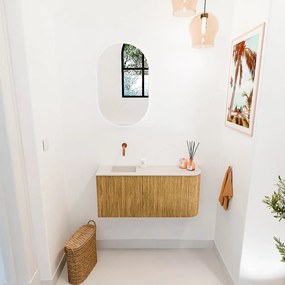 Mondiaz Joya DLux 90cm toiletmeubel ronding rechts oak met wastafel faye links zonder kraangat meli
