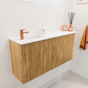Mondiaz Joya 90cm toiletmeubel ronding rechts oak met wastafel faye links 1 kraangat talc