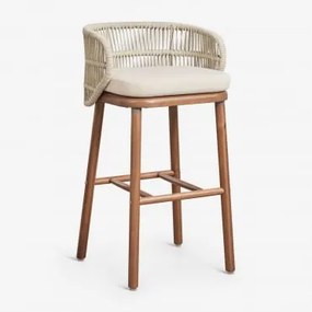 Set Van 2 Hoge Tuinkrukken Van Acaciahout En Gevlochten Touw Capri Beige – Crème & ↑75 Cm - Sklum