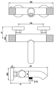 Brauer Brushed Carving thermostatische badkraan met glijstang en 3 standen handdouche RVS geborsteld PVD