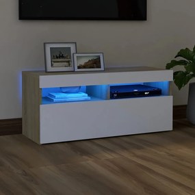 vidaXL Tv-meubel met LED-verlichting 90x35x40 cm wit sonoma eikenkleur