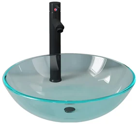 vidaXL Wastafel met kraan en pop-up afvoer gehard glas transparant