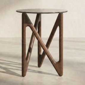 Dutchbone Naia Bijzettafel Walnoot Hout En Glas - 40 X 40cm.