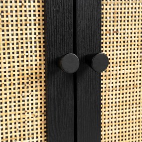 Japandi Tv-meubel Zwart Met Rotan - 150x38x55cm.