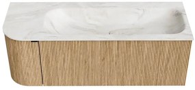 Mondiaz Kurve-dlux 125cm badmeubel ronding links oak met 1 lade en deur en wastafel big medium rechts zonder kraangat ostra
