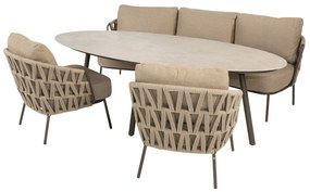 Salute Mallorca low dining tuinset 220x105xH69 cm 4 delig keramiek terre 4 Seasons Outdoor