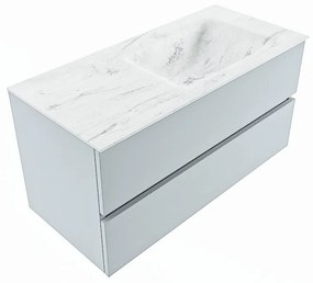 Mondiaz Vica DLux badmeubel 100cm clay 2 lades met wastafel opalo rechts 1 kraangat