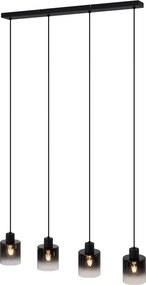 Moderne hanglamp zwart met smoke glas 4-lichts - Dame
