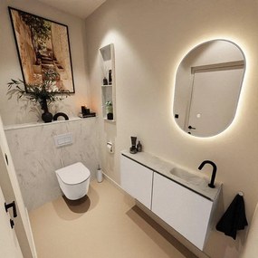 MONDIAZ TURE-DLUX 100cm toiletmeubel Linen. EDEN wastafel Opalo positie rechts. Met 1 kraangat. TUREDX100LINR1OPA