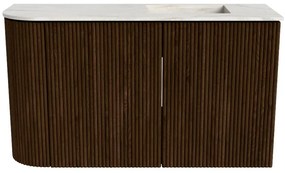 Mondiaz Joya DLux 70cm toiletmeubel ronding links walnut met wastafel faye rechts 1 kraangat ostra