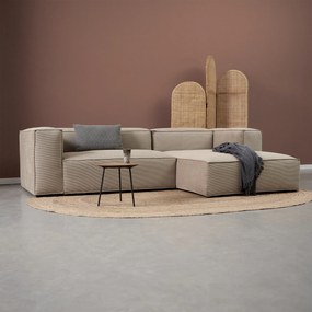 Beige Rib Bank Met Chaise Longue Rechts