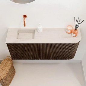 Mondiaz Joya DLux 90cm toiletmeubel ronding rechts walnut met wastafel faye links zonder kraangat meli