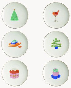 Handbeschilderde taartplaatjes Feast met kerstmotief, 6-delig