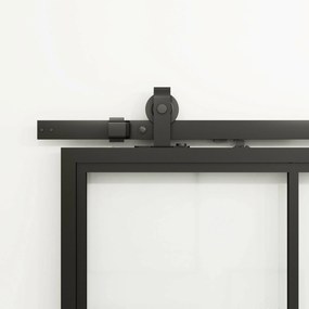 Stalen Schuifdeur - 4-vaks Met Helder Glas - Zwart - Incl. Rails