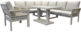 Saigon lounge dining set 6 delig verstelbare tafel latte zand aluminium