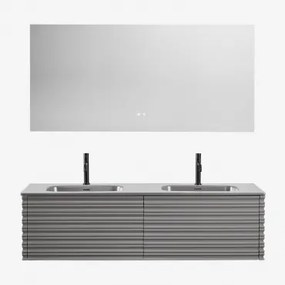 Conjunto Vaniteit Hangend 160x50 Cm In Hout Met Geïntegreerde Waskommen Noura Rectangular Led And Antifog 160x75 Cm Riben & Grijs – Nikkel & 2 X Matzw