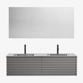 Noura Zwevend Houten Badkamermeubelset Met Geïntegreerde Wastafels Grijs – Nikkel & Rectangular Led And Antifog 160x75 Cm Riben & - Sklum