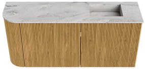 Mondiaz Joya DLux 90cm toiletmeubel ronding links oak met wastafel faye rechts zonder kraangat glace