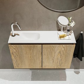 Mondiaz Ture 80cm toiletmeubel washed oak met wastafel talc links 1 kraangat
