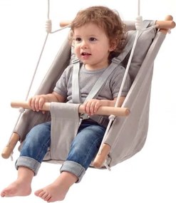VEVOR 3-in-1 babyschommel, kinderschommel, 30 kg canvas hangschommel, grijs, geschikt voor binnen- en buitengebruik, 5-punts veiligheidsgordel en boomriemen, houten hangzitje met geïntegreerd kussen voor peuters tot 3 jaar