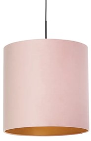Stoffen Eettafel / Eetkamer Hanglamp met velours kap roze met goud 40 cm - Combi Landelijk / Rustiek E27 cilinder / rond rond Binnenverlichting Lamp