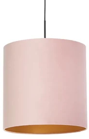 Stoffen Eettafel / Eetkamer Hanglamp met velours kap roze met goud 40 cm - Combi Landelijk / Rustiek E27 cilinder / rond rond Binnenverlichting Lamp